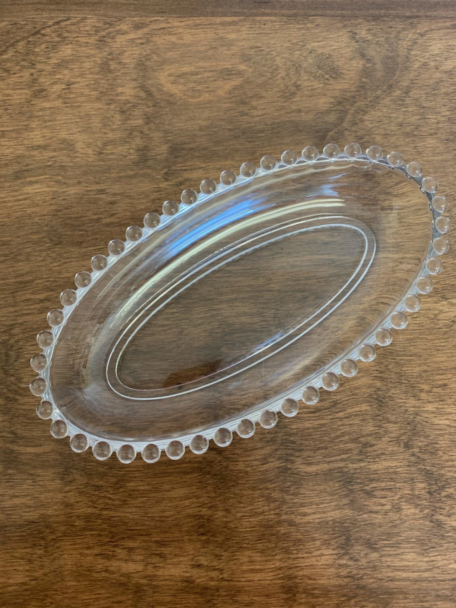 Vintage Serving Dish Clear Glass Pickle Bowl Beaded Glass Etsy