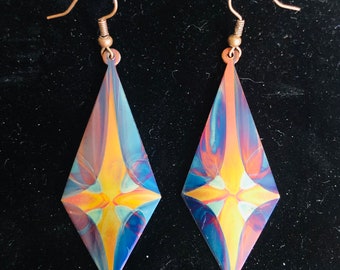 Rising Star,  flame painted copper,  Drop Earrings