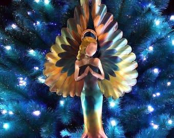 New! Christmas  Angel Ornament, Handcrafted Flame Colored Copper, Hand made Christmas Tree ornament, guardian angel