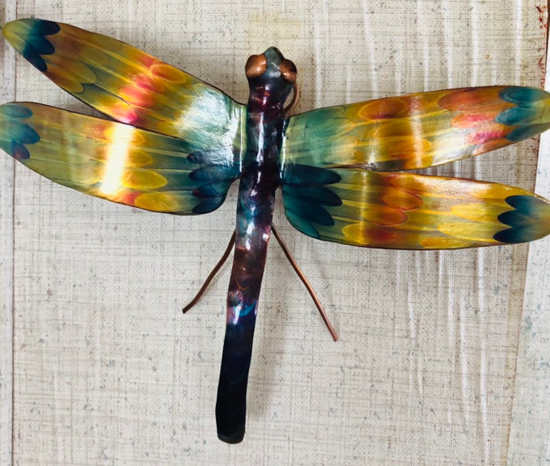 Flame Painted Copper Dragonfly Wall Art Etsy