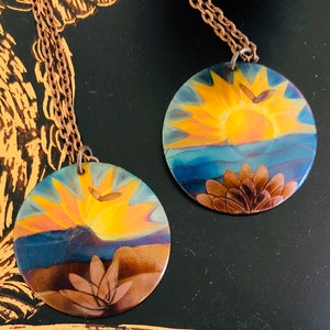 Copper Flame Painted Landscape necklace