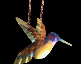 Flame Painted Copper Hummingbird necklace