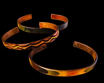 Copper Cuff Bracelet, Flame Painted "Rainbow" 1/4” x 6”