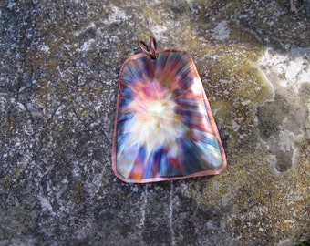 Flame Painted Copper Trapezoid Pendant