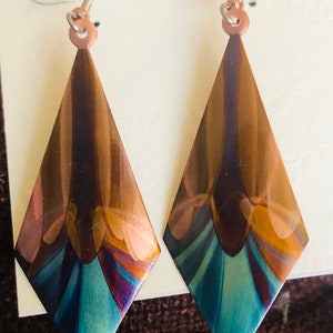 Flame Colored Kite Drop Earrings Art Deco