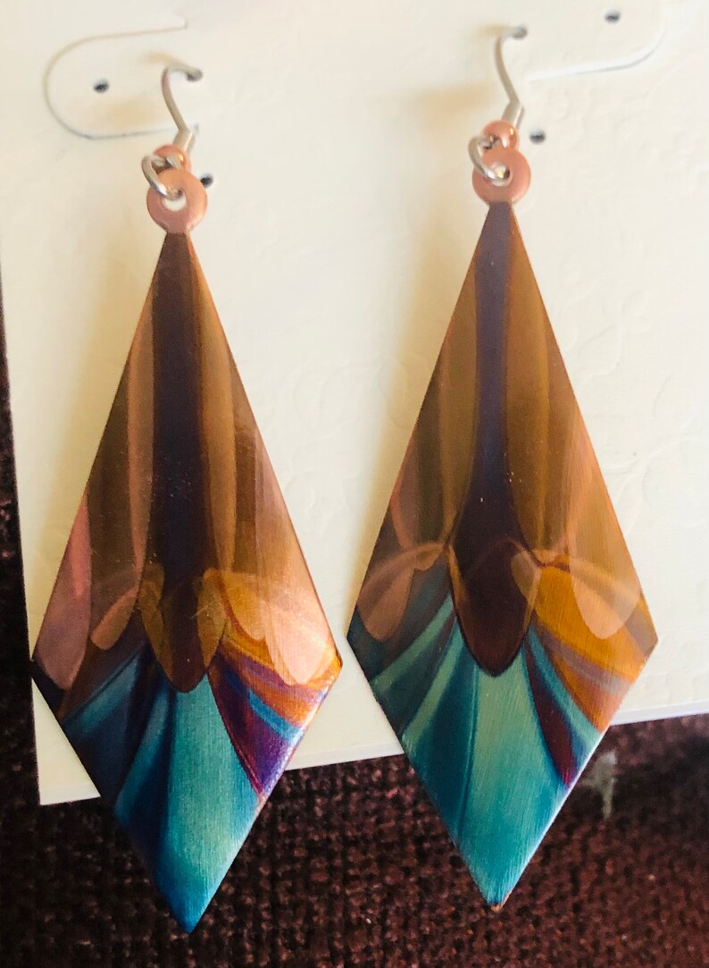 Flame Colored Kite Drop Earrings Art Deco