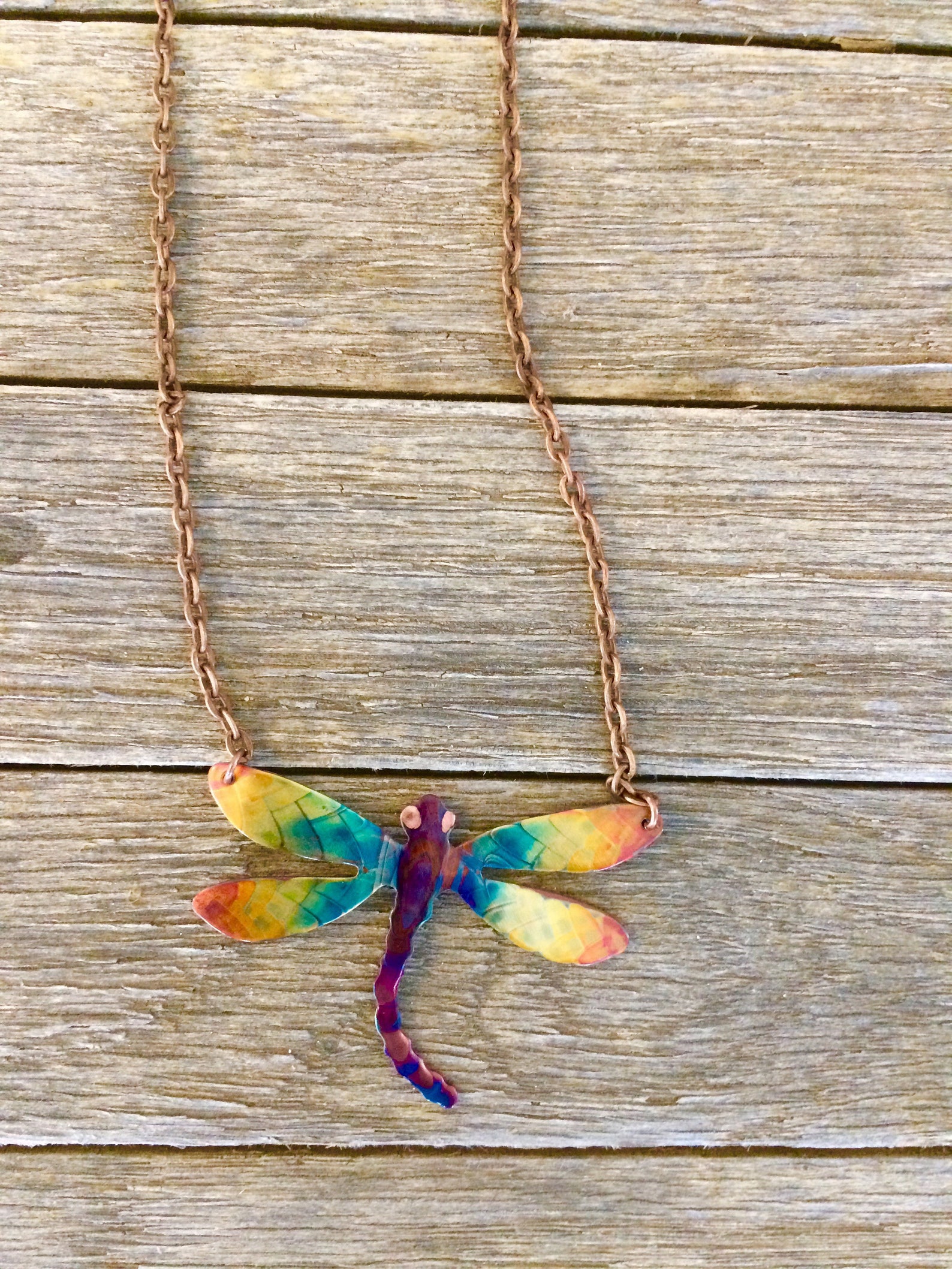 Flame Painted Copper Dragonfly Necklace 2 Inch Hand Made Etsy