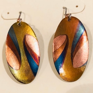 Flame Painted Copper Oval earrings