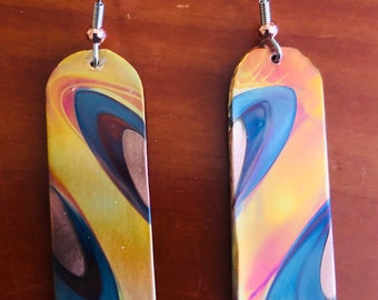 Flame Painted Copper, Dog tag earrings