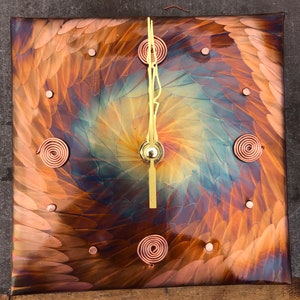 Vortex of Time, flame painted copper desk clock