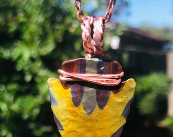 Fire colored copper arrowhead necklace on chain
