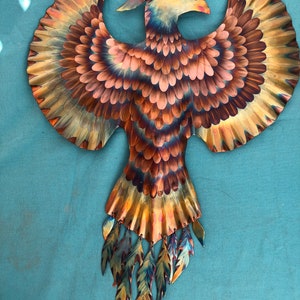 Rising Phoenix: Flame Painted Copper, original, handmade  wall art