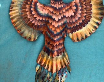Rising Phoenix: Flame Painted Copper, original, handmade  wall art