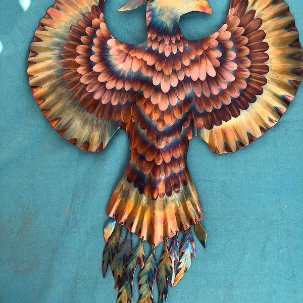 Rising Phoenix: Flame Painted Copper, original, handmade  wall art