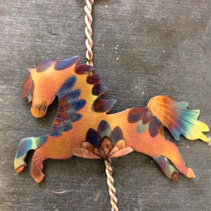 Copper Carosel Horse Christmas tree Ornament, Flame Painted