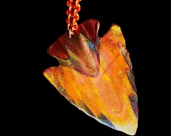 Fire colored copper arrowhead necklace