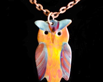 Owl pendant, Flame Painted Copper
