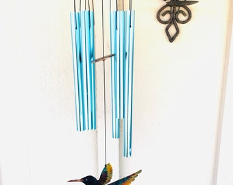 Hummingbird Wind Chime, flame painted copper