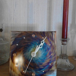 Vortex of Time, flame painted copper desk clock