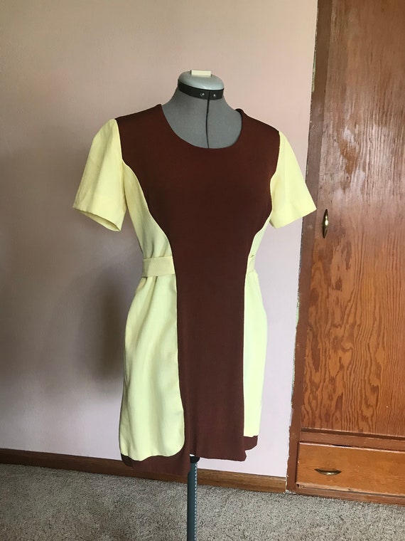 Vintage 1960s Brown and Yellow Handmade Day Dress… - image 4