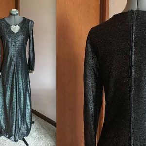 Vintage Black and Silver Disco Dress, Vintage Handmade Metallic Silver Disco Dress, Vintage Metallic Maxi Dress with Sequins and Glitter