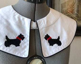 Vintage Scottie Dog Collar, Vintage Womens Collar with Dog Embroidery, Vintage Novelty Collar