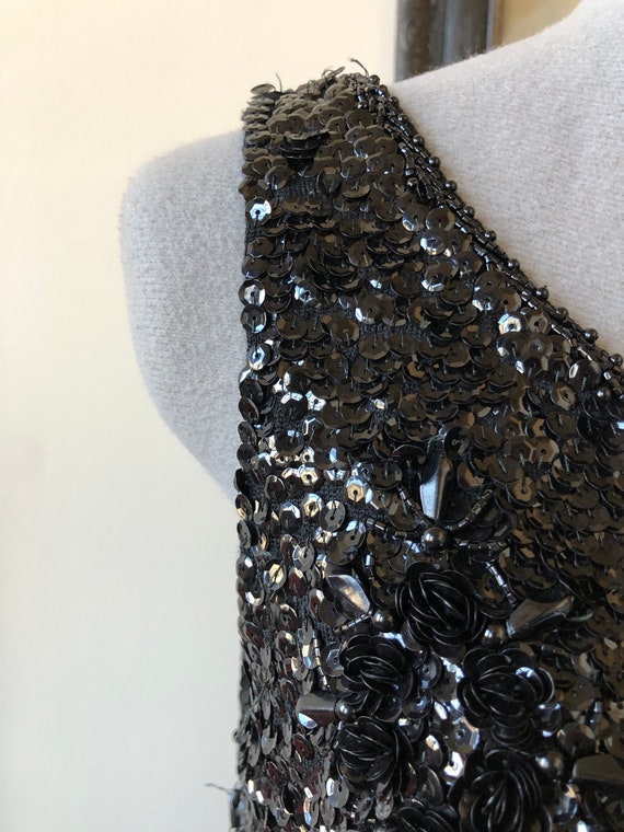 Black Fully Beaded Flower Top