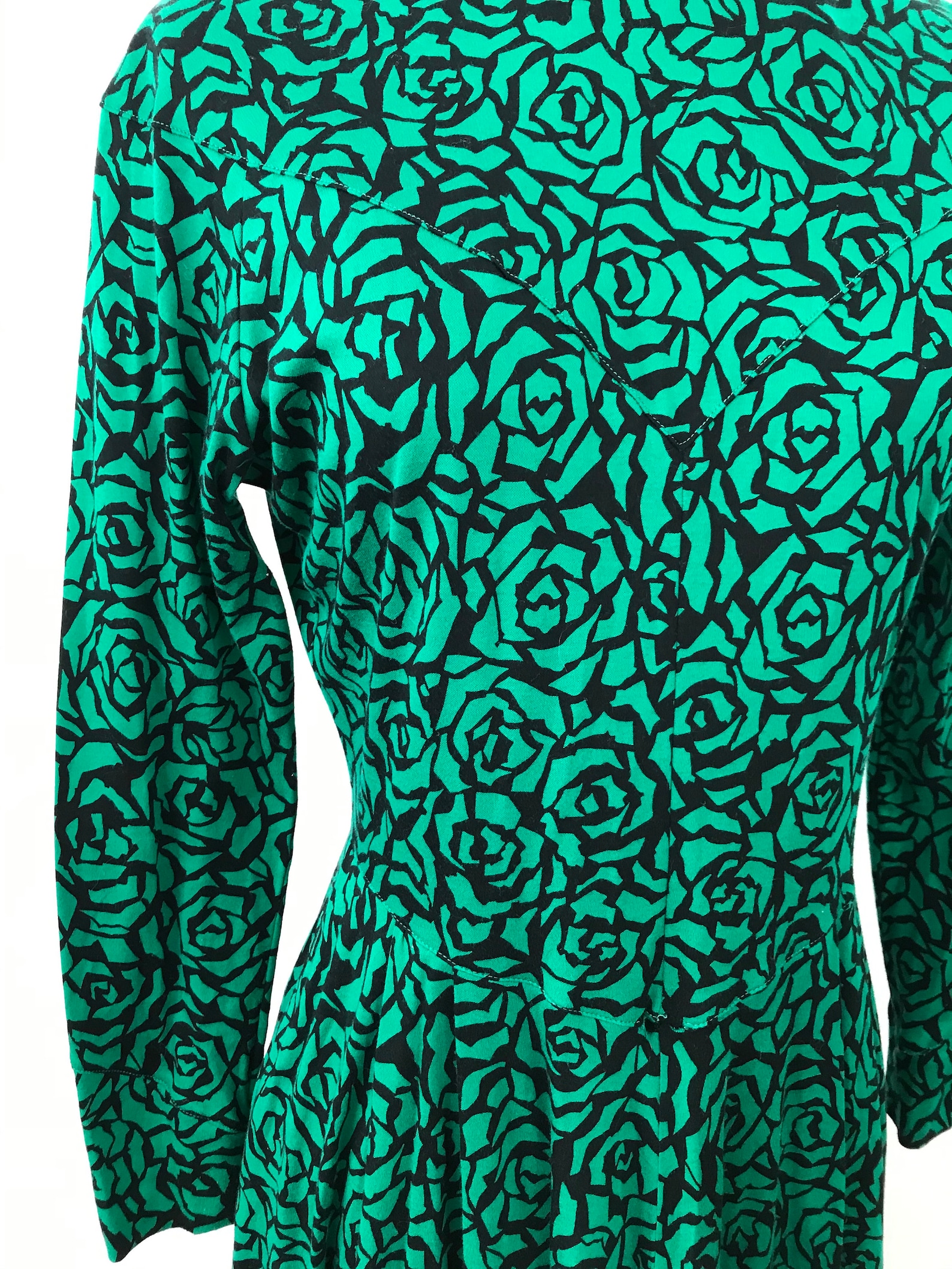 Greem Rose Print Vintage Green Rose Print Country Western Dress Vintage High - Etsy