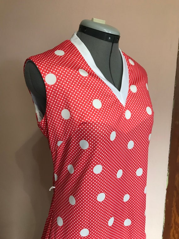 Vintage 1970s Polka Dot Drop Waist Polyester Day … - image 4