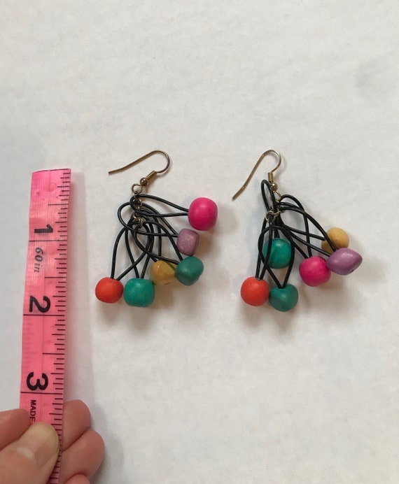 Late 80s Wooden Color Drop Rainbow Dangle Earring… - image 5