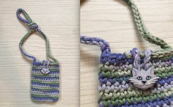 Tiny Crochet Cat Bag, Crochet Belt Bag with Cat B… - image 1