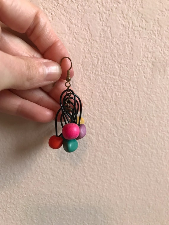 Late 80s Wooden Color Drop Rainbow Dangle Earring… - image 4