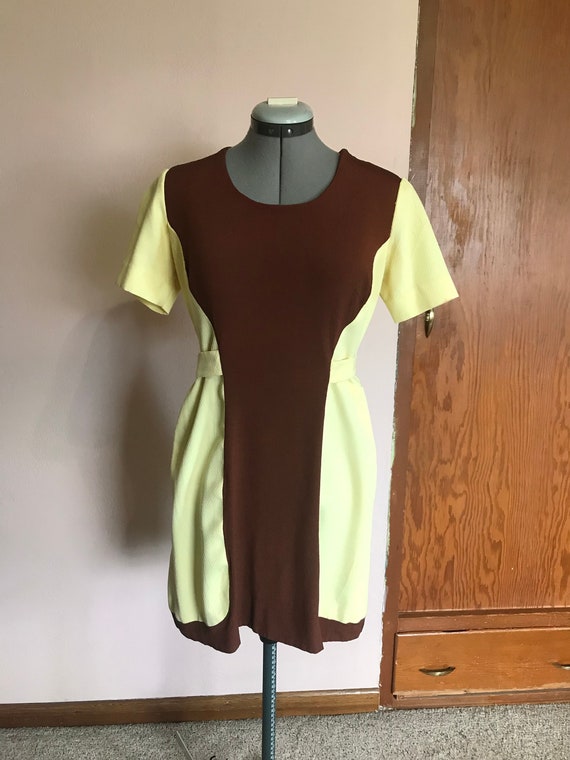 Vintage 1960s Brown and Yellow Handmade Day Dress… - image 5