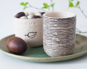 Handmade tea ceramic mug, minimal clay tumbler, rustic ceramic coffee tea mug, streaky striped pottery mug