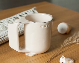 Minimalist mug, ivory handmade ceramic mug, original gift, special gift, modern mug, architect mug, white coffee mug