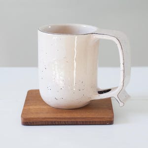 Speckled ivory handmade unique ceramic mug, architectural mug, geometric shapes mug, futuristic mug, NUC mug
