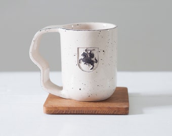 Coat of Arms of Lithuania, Vytis, original handmade ceramic mug, Lietuva symbol mug, Lithuania mug