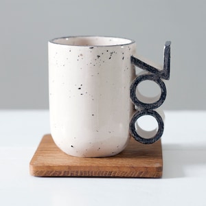 Mug 700 anniversary, speckled ivory handmade unique ceramic mug, architectural mug, geometric shapes mug, futuristic mug, NUC mug