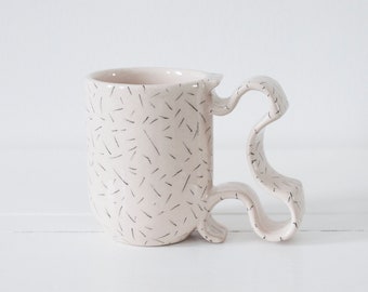 Coastal style mug, Sea waves mug, water shapes handle mug, unique handmade ceramic mug, holiday beach house mug, Ocean / Sea theme mug