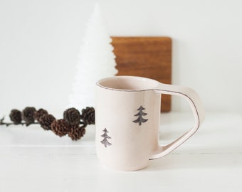 Christmas mug handmade ceramic, Christmas tree mug, ivory handmade ceramic mug, Christmas gift, Xmas mug, coffee mug, mug  with spruce decor