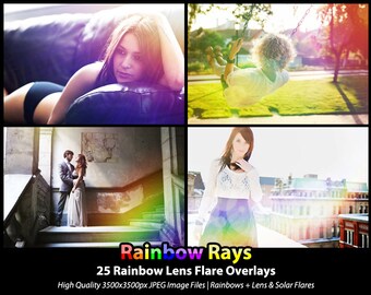 25 Photoshop Actions Overlays - Rainbow Lens Flare Solar Flare - Rainbow Rays