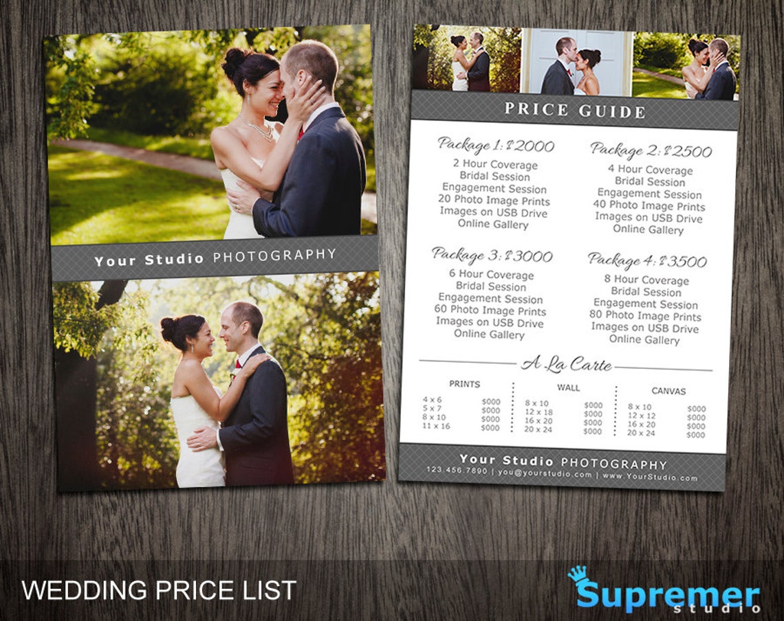 Wedding Price List Template Wedding Photography Pricing Etsy