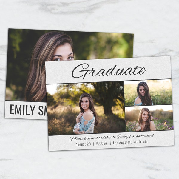 Senior Graduation Announcement Template Card  - Photo Photoshop Template PSD - Invite Invitation Collage Graduate Printable GA901