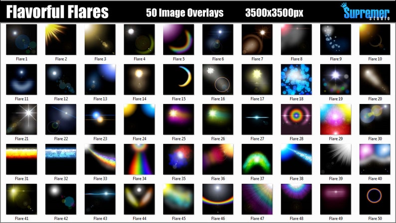 50 Photoshop Actions Overlays Flavorful Flares Lens Flare Solar Flare