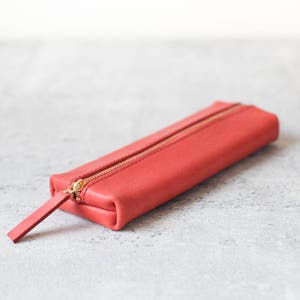 Coral pink classy minimal leather pencil case/zipper pen pouch image 1