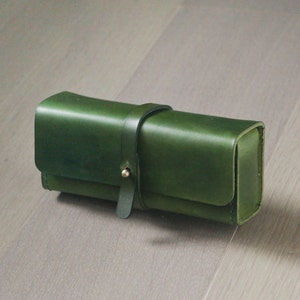 Astuccio per matita in pelle di mucca vegetale verde / custodia per penna / custodia per occhiali da sole