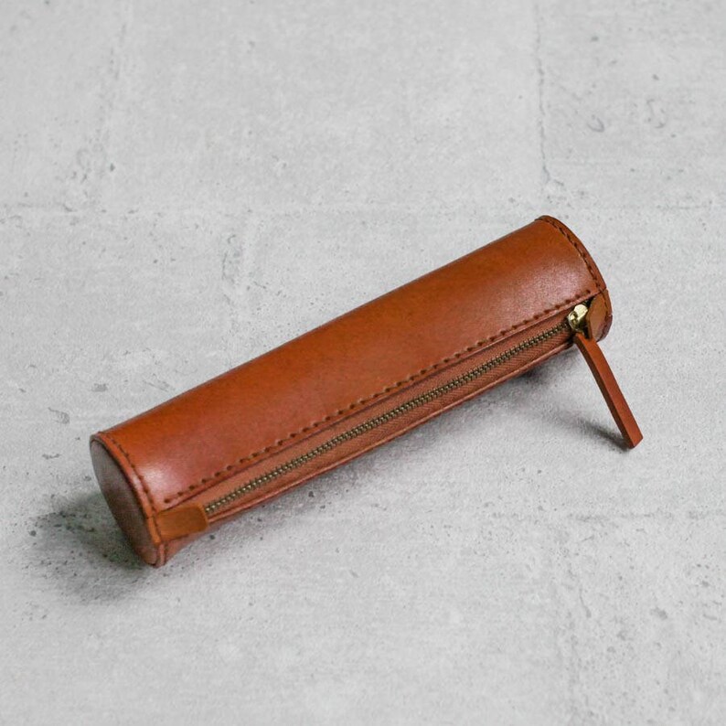 Brown Handmade Cylinder Leather Pencil Case/pen Pouch Etsy