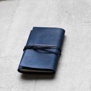 Navy blue handmade refillable leather journal notebook/ book cover A6