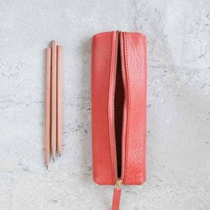 Coral pink classy minimal leather pencil case/zipper pen pouch image 3