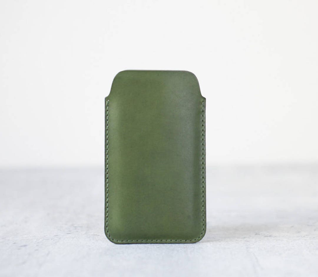 Olive Green iPhone Handmade Genuine Leather Sleeve Pouch Case Etsy